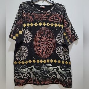 EZL Vintage Hand Printed Safari Animal Print Boxy Unisex T-Shirt